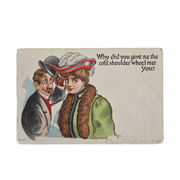Antique Postcard Victorian Couple Flirting Love Romance Fun Humor Vintage 1900s - Picture 1 of 9